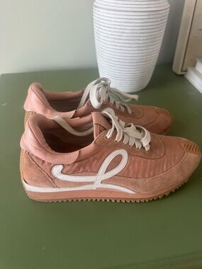 Loewe Pink Peach Suede & Nylon Athletic Sneakers